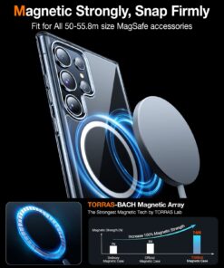 Alternative view of TORRAS Samsung Galaxy S23 Ultra Case Clear with Magnetic [Compatible with MagSafe] [Never Yellow] 10FT Military Grade Drop Protection Shockproof Slim Case for Galaxy S23 Ultra Case, Diamond Clear D_Crystal Clear