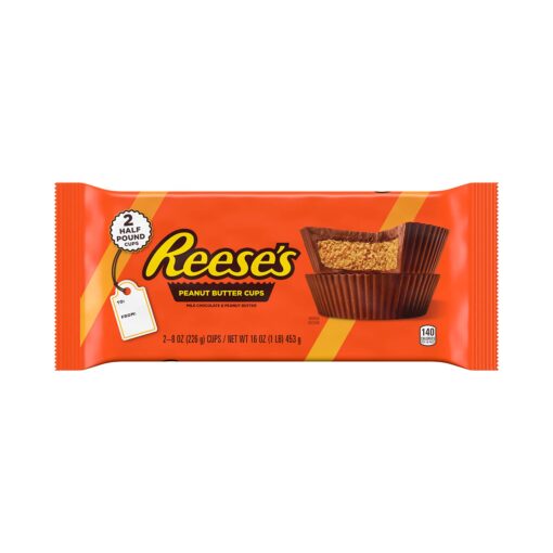 REESE'S Milk Chocolate Half-Pound Peanut Butter Cups, Candy Pack, 16 oz (2 Pieces) 2 Count (Pack of 1)