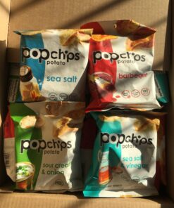 Popchips Potato Chips Variety Pack, Single Serve 0.8 Ounce Bags (Pack of 24), 4 Flavors: 8 Sea Salt, 8 BBQ, 4 Sour Cream & Onion, 4 Salt & Vinegar 4 Flavor Variety Pack 0.8 Ounce (Pack of 24) 24 71jXpoM5vNL 1