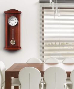 Pendulum Wall Clock, Silent Decorative Wood Clock with Swinging Pendulum, Battery Operated, Large Red Wooden Design, for Living Room, Kitchen, Office & Home Décor, 26.75 x 11.5 inches Red Wood 18 71jac9r40gL 1