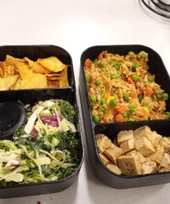 GRUB2GO Premium Bento Lunch Box (Large 68 Oz Capacity) | 2023 Exclusive, 70% Bigger | Includes Bamboo Chopping Board Lid, Carry Bag, 2 Dividers, Utensils, Sauce Container Premium 2021 Model: Executive Black (68 OZ) 42 71jc83qtf1L