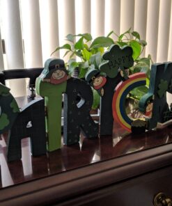 Happy St. Patrick's Wooden Screen Sign - hinged, Wood and Hand Painted - Shamrocks, Leprechauns, and Rainbows - St. Patrick's Day Tabletop Home Decor 20 71jdS2a5KmL