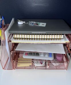 gianotter Paper Letter Tray Organizer with File Holder, 4-Tier Desk Accessories & Workspace Desk Organizers with Drawer and 2 Pen Holder for Office Supplies (Rose Gold) Rose Gold 33 71jg4PCKTaL 2