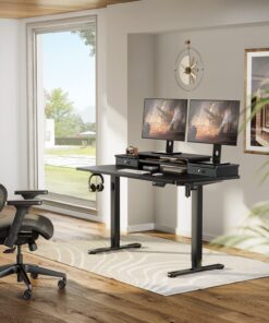 Alternative view of ErGear Electric Standing Desk with Double Drawers, 48x24 Inches Adjustable Height Sit Stand Up Desk, Home Office Desk Computer Workstation with Storage Shelf, Black 48x24 Inch