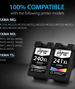 Smart Ink Remanufactured Ink Cartridge Replacement for Canon 240 240XL 241 241XL to use with Pixma MG3620 MG3520 MX472 TS5120 MX452 MX432 MX532 MG3220 Printer (Black & Color XL Combo Pack) 9 71jiB XSxfL