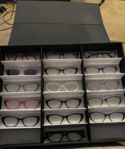 Prosource 18 Slot Sunglasses Organizer Box Stand Display Case/Tray, Fabric Lined & Snap Close, black 29 71jiX6jsLgL