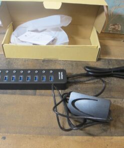 vantisan Powered USB 3.0 hub, 11-Port USB Hub Splitter Extension 7 USB 3.0 Data Ports + 4 Smart Charging Ports with Separate LED On/Off Switches and 12V/3A Power Adapter for USB Devices. black 57 71jk05IdzQL