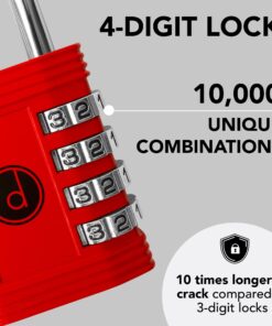 Padlock 4 Digit Combination Lock - for Gym School Locker, Outdoor Gate, Shed, Fence, and Storage - Weatherproof Metal - Keyless, Easy to Set, Resettable - Red 19 71jluqO1YtL