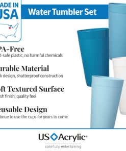 US Acrylic Newport 20 ounce Unbreakable Plastic Stackable Water Tumblers in Blue Sky | Set of 12 Drinking Cups | Reusable, BPA-free, Made in the USA, Top-rack Dishwasher and Microwave Safe 20-ounce 19 71joBH utpL