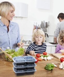 Alternative view of Enther Meal Prep Containers with Lids 20 Pack 3 Compartment Food Storage Bento Lunch Box BPA Free, Reusable, Microwave/Dishwasher/Freezer Safe, 24oz Black Small 20 Pack 3 Compartments 24oz