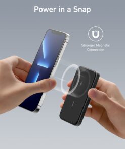 Anker Magnetic Portable Charger, 5,000mAh Wireless Portable Charger with USB-C Cable, Battery Pack Only Compatible with iPhone 15/15 Plus/15 Pro/15 Pro Max, iPhone 14/13/12 Series and more black 26 71jrfeiJesL