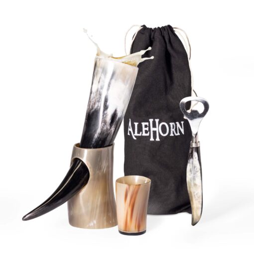 AleHorn Drinking Horn | Viking Drinking Horn set | Viking Mugs for Beer | Viking Drinking Horn Large Coffee Mug | Viking Horn Cup | Mead Horn | Birthday Gifts for Men | Viking Horn Mug 12 oz L - 12oz Bundle