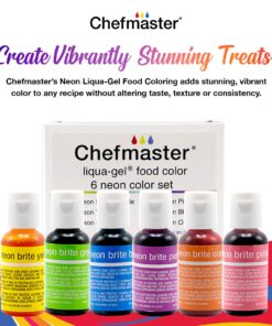 Chefmaster - Neon Liqua-Gel Food Coloring - Fade Resistant Food Coloring - 6 Pack of 20ml Bottles - Stunning, Vivid Colors with Lightweight and Easy-To-Blend Formula - Made in the USA 25 71jwqGWth L