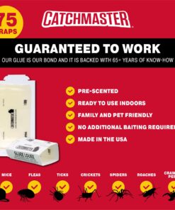 Catchmaster Mouse and Insect Glue Boards, 75-Pack Mouse Traps Indoor for Home, Sticky Pest Control Adhesive for Catching Bugs, Rats & Rodents, Non Toxic Bulk Glue Traps Standard 19 71jwslyb26L 1