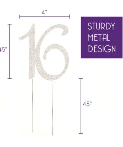 Ella Celebration 16 Cake Topper 16th Birthday Sweet 16 Party Supplies Decoration Ideas Silver Rhinestone Number (Silver) 19 71jyTxw7ZxL