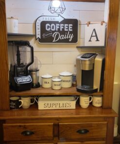Creative Co-Op Metal Containers with Lids, Coffee, Tea, Sugar (Set of 3 Sizes/Designs) White 26 71jzx4Ukc1L