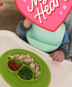ezpz Mini Mat (Lime) - 100% Silicone Suction Plate with Built-in Placemat for Infants + Toddlers - First Foods + Self-Feeding - Comes with a Reusable Travel Bag - 6 Months+ Lime 26 71k v wA xL
