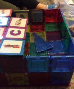 Shapemags Magnetic Tiles for Kids 100 Piece Set - Educational 3D Magnetic Building Blocks for Toddlers - Construction Magnet Toys Kit with Car Base and Stabilizer Plate 100pcs 32 71k03gGEKL