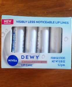 NIVEA Dewy Lip Care with Hyaluronic Acid, Lip Balm Leaves Visibly Less Noticeable Lip Lines and No Waxy Feel, 0.18 Oz, Pack of 4 40 71k1xlzIdYL
