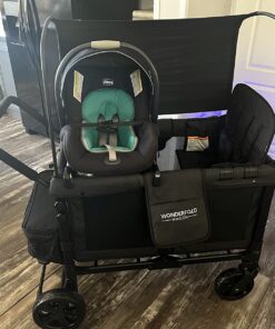 WONDERFOLD W4 Original Quad Stroller Wagon Featuring 4 High Face-to-Face Seats with 5-Point Harnesses, Easy Access Front Zipper Door, and Removable UV-Protection Canopy, Black W4_Original 53 71k22N5k3rL