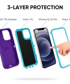 CAFEWICH Compatible with iPhone 12 Case/iPhone 12 Pro Case 6.1-Inch (2020), Heavy Duty Defender 3-Layer Rugged Shockproof Drop Protective Cover Phone Cases for iPhone 12/12Pro,Purple Blue Purple blue 15 71k3ArLTanL