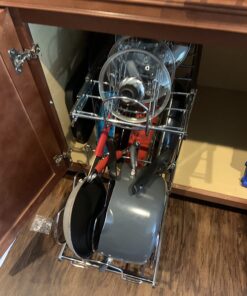 Rev-A-Shelf 2-Tier Kitchen Cabinet Pull Out 12" Cabinet Organizer for Pots, Pans, and Lid Cookware, Adjustable Heavy Duty Wire, Chrome, 5CW2-1222-CR 12 in. 45 71k4PRTgUhL 1