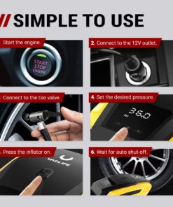 VacLife Portable Air Compressor - Air Pump for Car Tires (up to 50 PSI), 12V DC Tire Pump for Bikes (up to 150 PSI) w/ LED Light, Digital Pressure Gauge, Model: ATJ-1166, Yellow (VL701) Large 32 71k4yJSjE7L