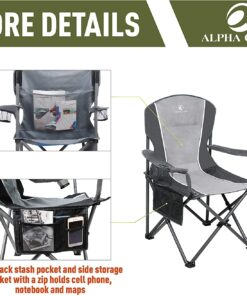 ALPHA CAMP Oversized Camping Folding Chair Heavy Duty Steel Frame Support 350 LBS Collapsible Padded Arm Chair with Cup Holder Quad Lumbar Back Chair Portable for Outdoor/Indoor Black Grey 16 71k5WnpOBfL