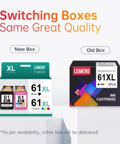 LEMERO Ink 61 Remanufactured for HP Ink 61 Ink Cartridge Combo Pack for HP Envy 4500 5530 Officejet 4630 Printer Ink Cartridges for HP Ink 61 (Black Color, 2-Pack) 15 71k6mCT5CGL