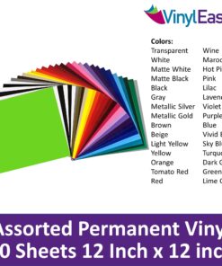 Vinyl Ease 12" x 12" 30 Sheets Assorted Glossy Colors Permanent Adhesive Vinyl for Cricut, Silhouette, Pazzles, Craft ROBO, QuicKutz, Craft Cutters, Die Cutters, Sign Plotters - V0101 25 71k7c3TKHhL