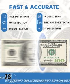 Portable Counterfeit Bill Detector, Rechargeable 4 Way Direction USD & EUR Bill Checker Machine with Visual & Audible Reminding, 1s Accurate Money Detector for Car/Office/Home with Total Value Display 8 71k868z7rL