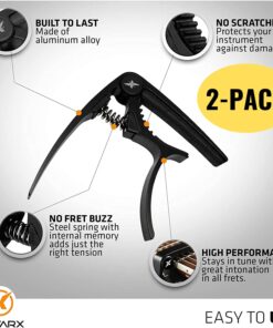 GUITARX X1 Capo for Acoustic Guitar, Electric Guitar Capo - Also For Bass, Ukulele, Banjo and Mandolin - #1 Brand Among Guitar Capos - Aluminum Alloy, 2-Pack 8 71kDBeDFwYL