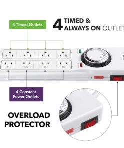 Alternative view of BN-LINK 8 Outlet Surge Protector with Mechanical Timer (4 Outlets Timed, 4 Outlets Always On) - White
