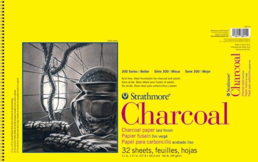 Strathmore 300 Series Charcoal Paper Pad, Top Wire Bound, 11x17 inches, 32 Sheets (64lb/95g) - Artist Paper for Adults and Students - Charcoal and Pastel Wire Binding