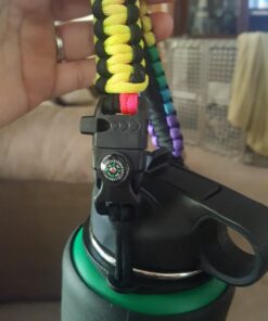 WaterFit Paracord Handle - Paracord Carrier Survival Strap Cord with Safety Ring and Carabiner Compatible with Hydro Flask Wide Mouth Water Bottles 12oz - 64 oz Rainbow/Compass 27 71kFFMN6JL