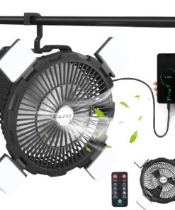 Alternative view of AGPTEK Rechargeable Outdoor Camping Fan - 8000mAh Battery Powered Tent Fan with LED Light & Hook, Portable for Picnics, BBQ, Fishing, Travel, Construction
