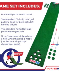 PutterBall Golf Pong Game Set The Original - Includes 2 Putters, 2 Golf Balls, Green Putting Pong Golf Mat & Golf Hole Covers - Best Backyard Party Golf Game Set 15 71kJUIVDpmL