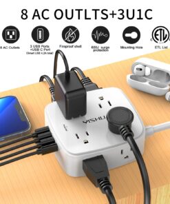 Alternative view of 6 Ft Surge Protector Power Strip - 8 Widely Outlets with 4 USB Ports, 3 Side Outlet Extender with 6 Feet Extension Cord, Flat Plug, Wall Mount, Desk USB Charging Station, ETL,White 6 Ft
