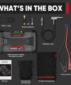 LOKITHOR JA400 1750A 12V Jump Starter with Air Compressor, 60W Two-Way Fast Charing, Lithium Car Battery Starter with 150PSI Digital Tire Inflator, Booster Pack for 7.5L Gas or 5.5L Diesel Engines 21 71kOVbgjlmL