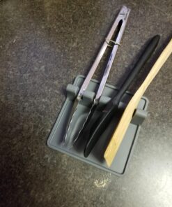 Silicone Spoon Rest for Stove Top with Drip Pad (Two Pack) - Heat Resistant, BPA Free Utensil Rest & Spoon Holder for Kitchen Counter - Grill Utensil Holder for Spatulas, Tongs, Ladles - Grey Medium - 2 Packs Gray 44 71kRX8kvM3L