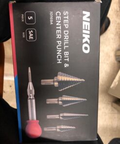 NEIKO 10169A Step Drill Bit Set and Automatic Center Punch | 5 Piece, 41 SAE Sizes Total, 1/8” – 1-3/8” | Titanium High Speed Steel Unibit, Stepper Cone Drill Bit | Two Flute Step Down Bits 28 71kU1psPEOL