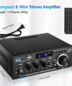 Home Audio Power Amplifier with Bluetooth, 100Wx2 Audio Stereo Receiver, Dmyond Home Amplifiers w/FM Radio USB, AUX, RCA, SD for Home Theater Speakers Audio Stereo, Studio 19 71kV Tp qgL