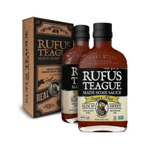 Rufus Teague Sugar Free Premium BBQ Sauce Slim N' Sweet, 12.25 oz. Bottles, 2 Pack 13 Ounce (Pack of 2)