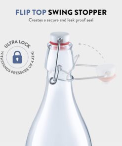 Bormioli Rocco Giara Swing Top Bottles 33 ¾ Ounce-4 Pack Round Clear Glass Grolsch Flip Top Bottle With Stopper, for Beverages, Smoothies, Kefir, Beer, Soda, Juicing, Kombucha, Water, Milk and Vinegar 4 Pack 24 71kVaEDhj3L