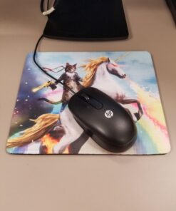 Apottwal MP-0003 Funny Cute Cat Dressed as Rambo with Gun Riding a Glowing Red Eyes Fire Breathing Unicorn Mouse Pad 1 27 71kWstilsLL
