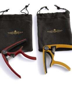 Guitar Capo (2 Pack) for Guitars, Ukulele, Banjo, Mandolin, Bass - Made of Ultra Lightweight Aluminum Metal (1.2 oz!) for 6 & 12 String Instruments - Nordic Essentials (Red + Gold) Red + Gold 20 71kX4cxlmL