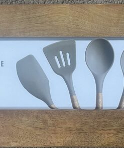 Miusco Non-Stick Silicone Kitchen Utensils Set with Natural Acacia Hard Wood Handle, 5 Pieces, Grey, BPA Free, Baking, Serving and Cooking Utensils Gray 33 71ka1OntVsL