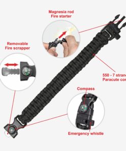 A2S Protection Paracord Bracelet K2-Peak – Survival Bracelets with Embedded Compass Whistle EDC Hiking Gear- Camping Gear Survival Gear Emergency Kit Black / Black 9" 13 71kb w9wAEL