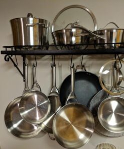 30" Wall mounted pots and pans rack. Pot holders wall shelves with 12 hooks. Kitchen shelves wall mounted with wall hooks. Kitchen storage pot holder pot rack. Pot pan organizer. Pot Pan rack. 39 71kf3zBKdiL