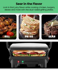 Chefman Panini Press Grill and Gourmet Sandwich Maker Non-Stick Coated Plates, Opens 180 Degrees to Fit Any Type or Size of Food, Stainless Steel Surface and Removable Drip Tray, 4 Slice, Black 25 71kfr3OBqTL